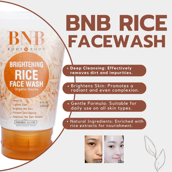 BNB Rice Extract Bright & Glow Kit ( Rice Face Wash + Rice Scrub + Rice Mask )